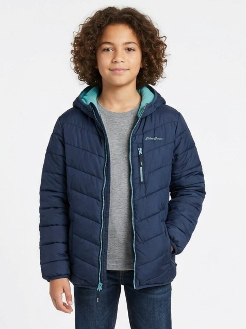 Eddie Bauer Jacket Kids Size Medium (10/12) Blue Youth Deer Harbor Reversible